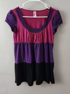 579 Y2K Colorblock Scoop Neck Tunic Top Babydoll Mallcore Girlcore Girlhoodcore
